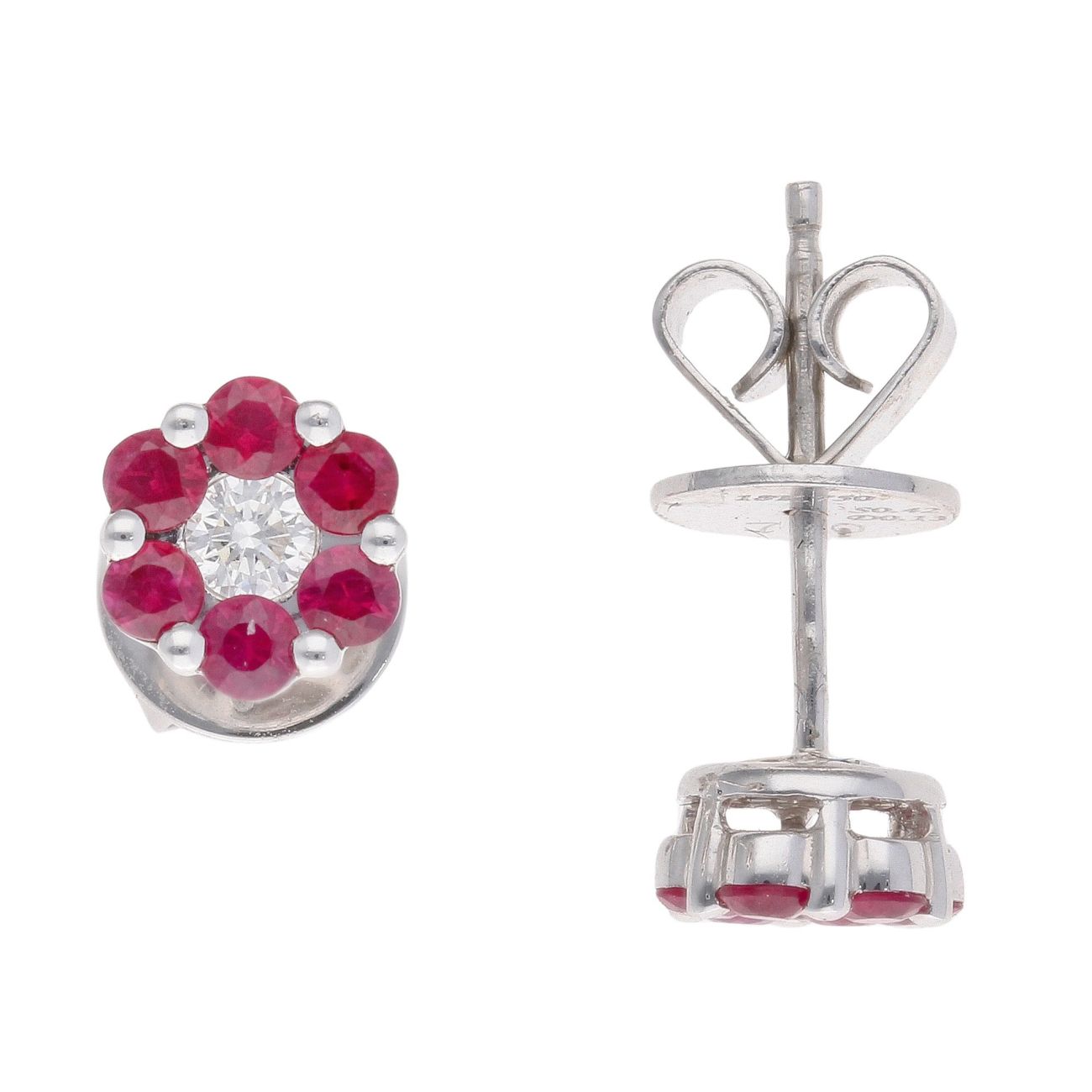 18ct White Gold 0.14ct Diamond And Ruby Stud Earrings