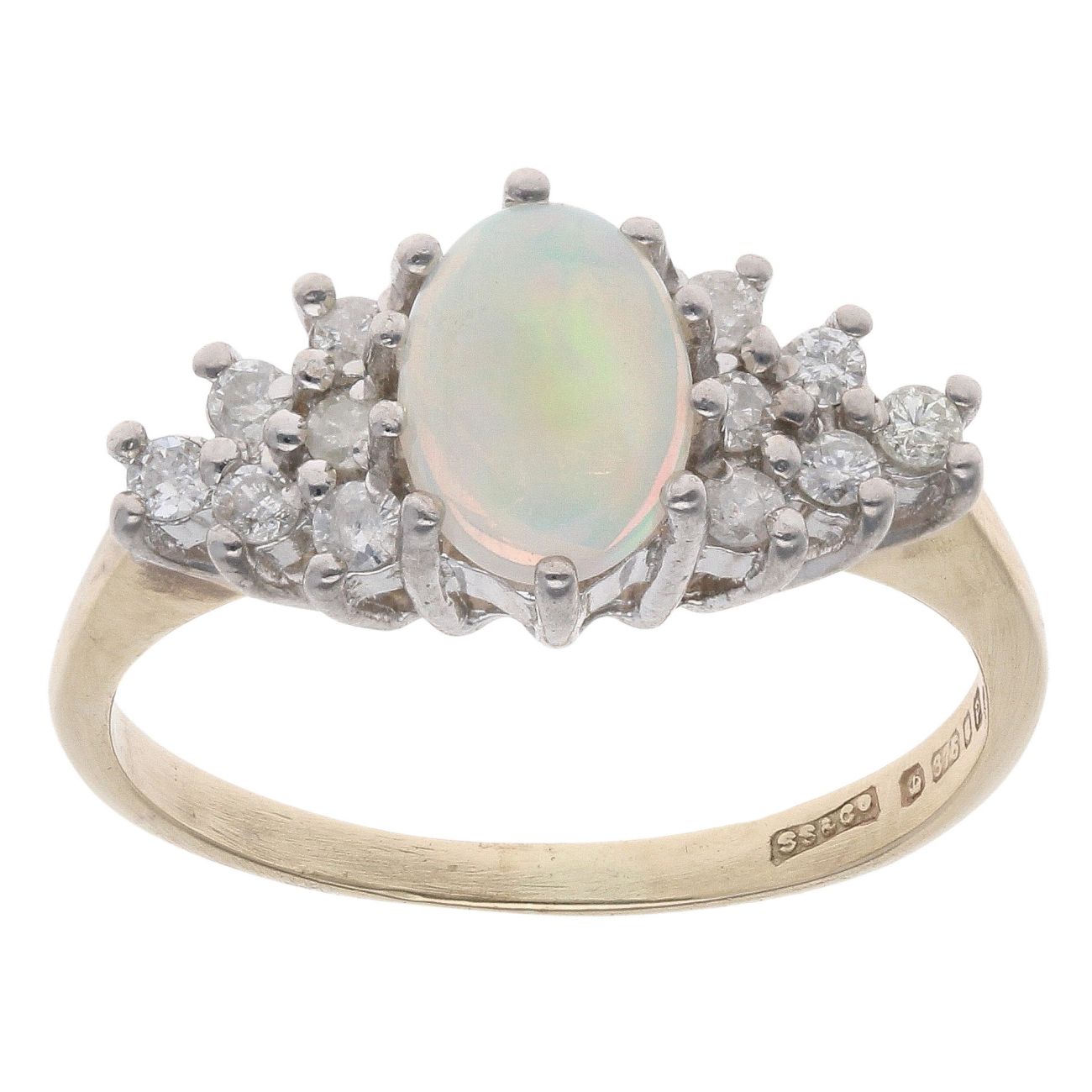 9ct Yellow Gold 0.15ct Diamond And Opal Cluster Ring