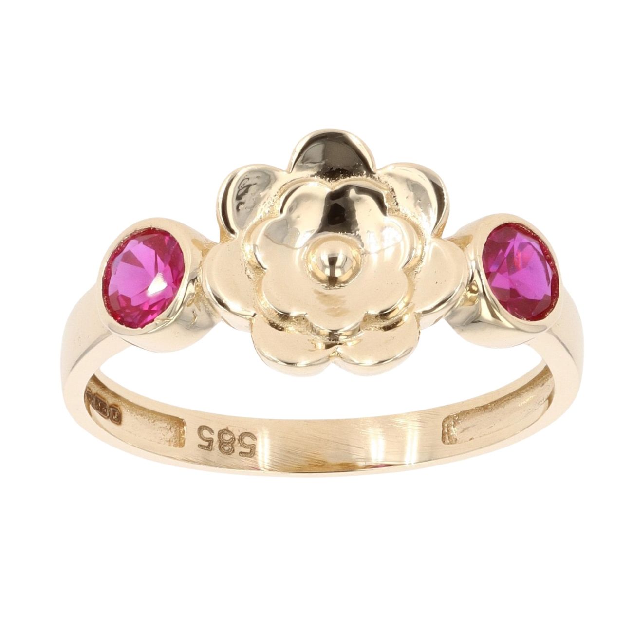 Children's 14ct Yellow Gold Pink Gemstone Flower Ring