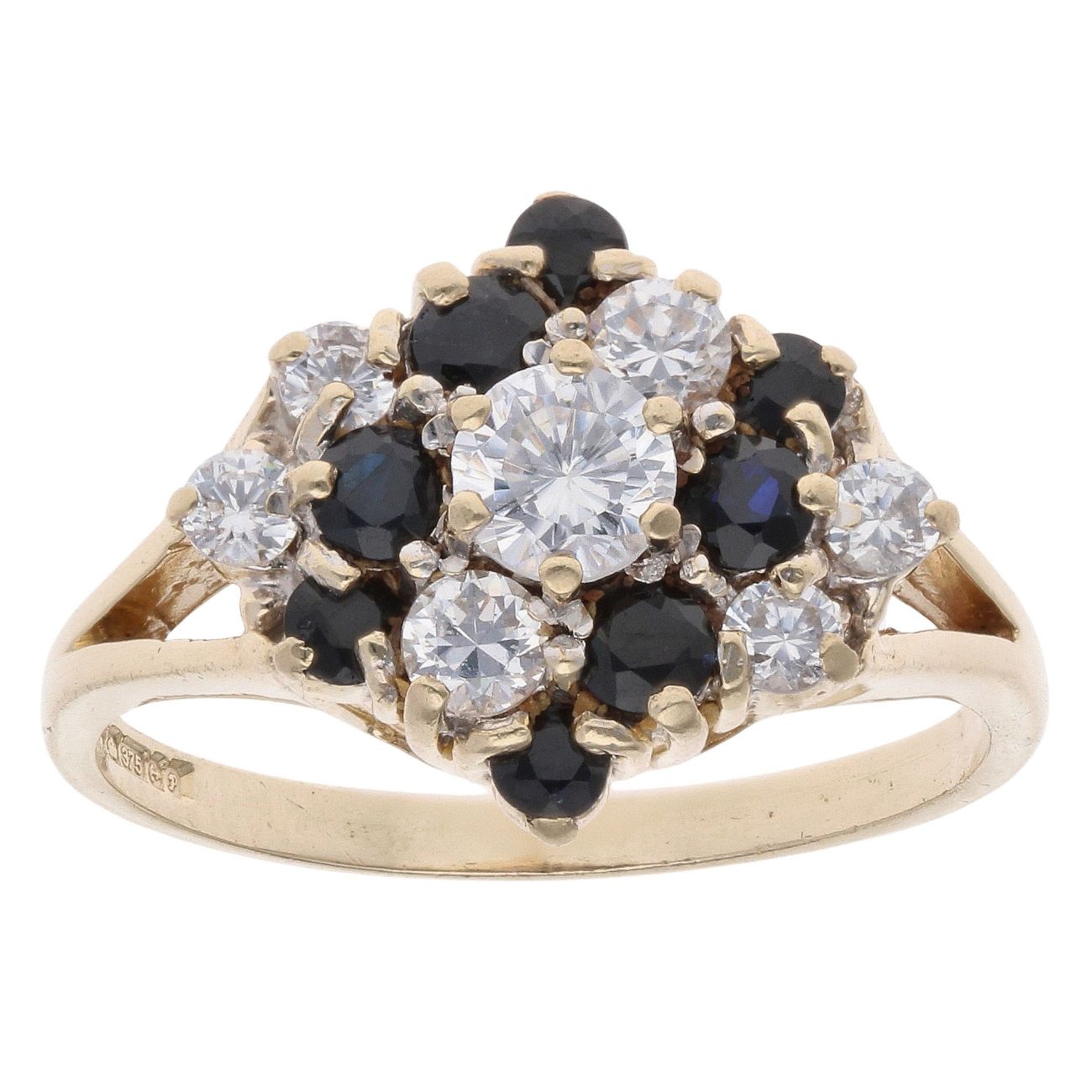 9ct Yellow Gold Sapphire And Cubic Zirconia Cluster Ring