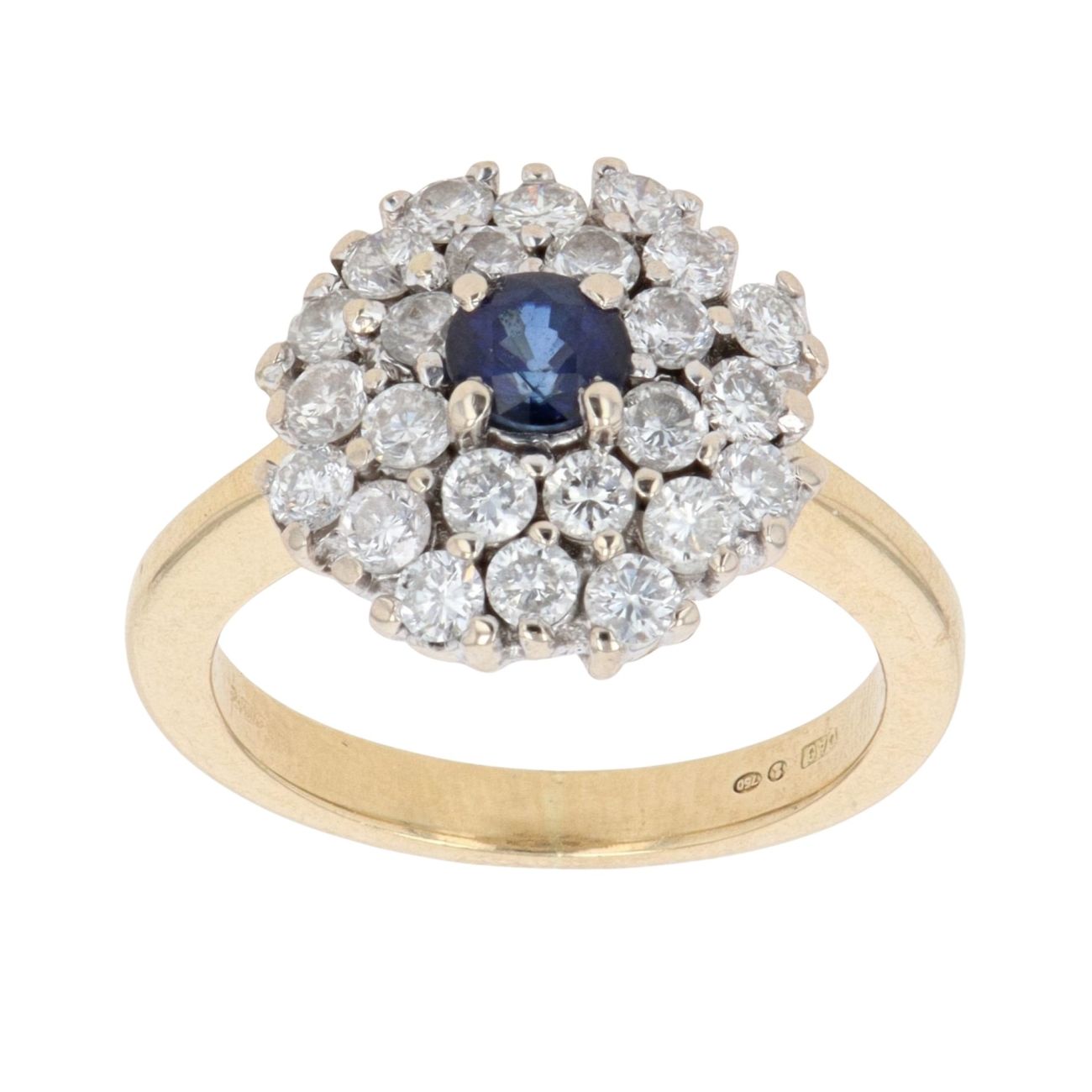 18ct Yellow Gold 1.20ct Diamond And Sapphire Cluster Ring