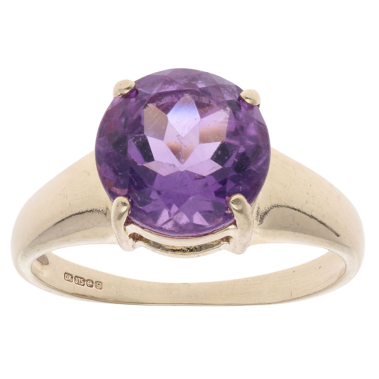9ct Yellow Gold Amethyst Single Stone Ring