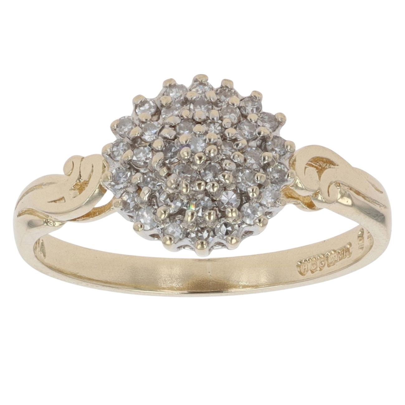 9ct Yellow Gold 0.25ct Diamond Patterned Cluster Ring