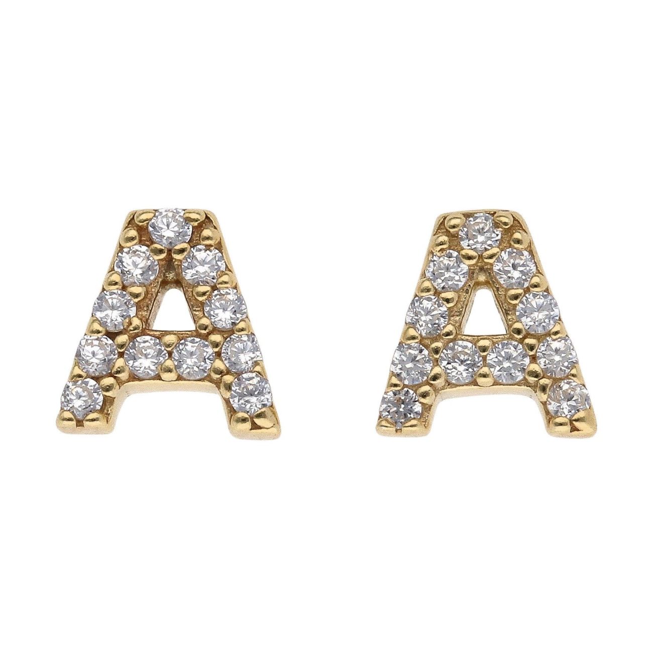 9ct Yellow Gold Personalised Block Cubic Zirconia Initial Earring Studs