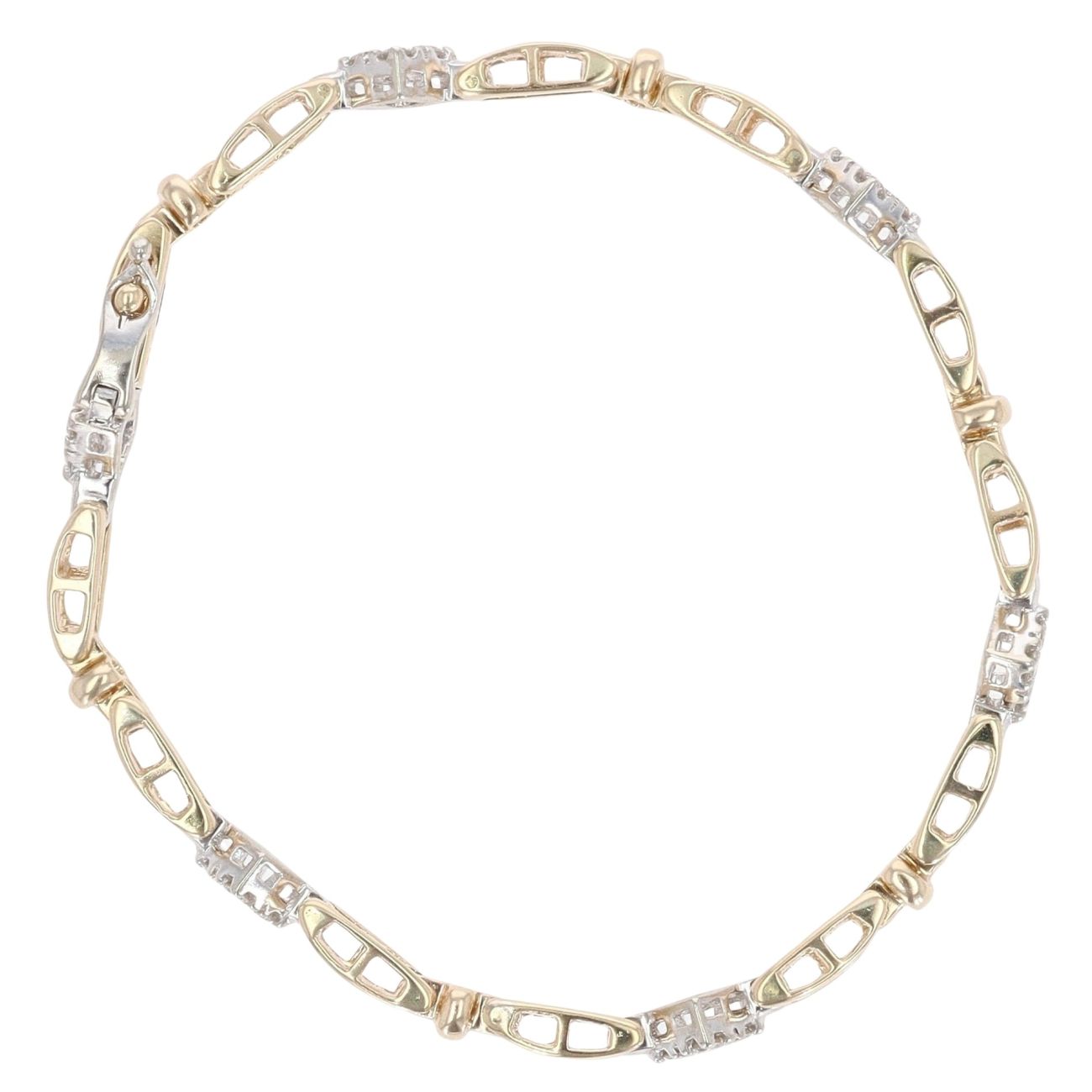 9ct Yellow and White Gold 0.75ct Diamond Bracelet 7"