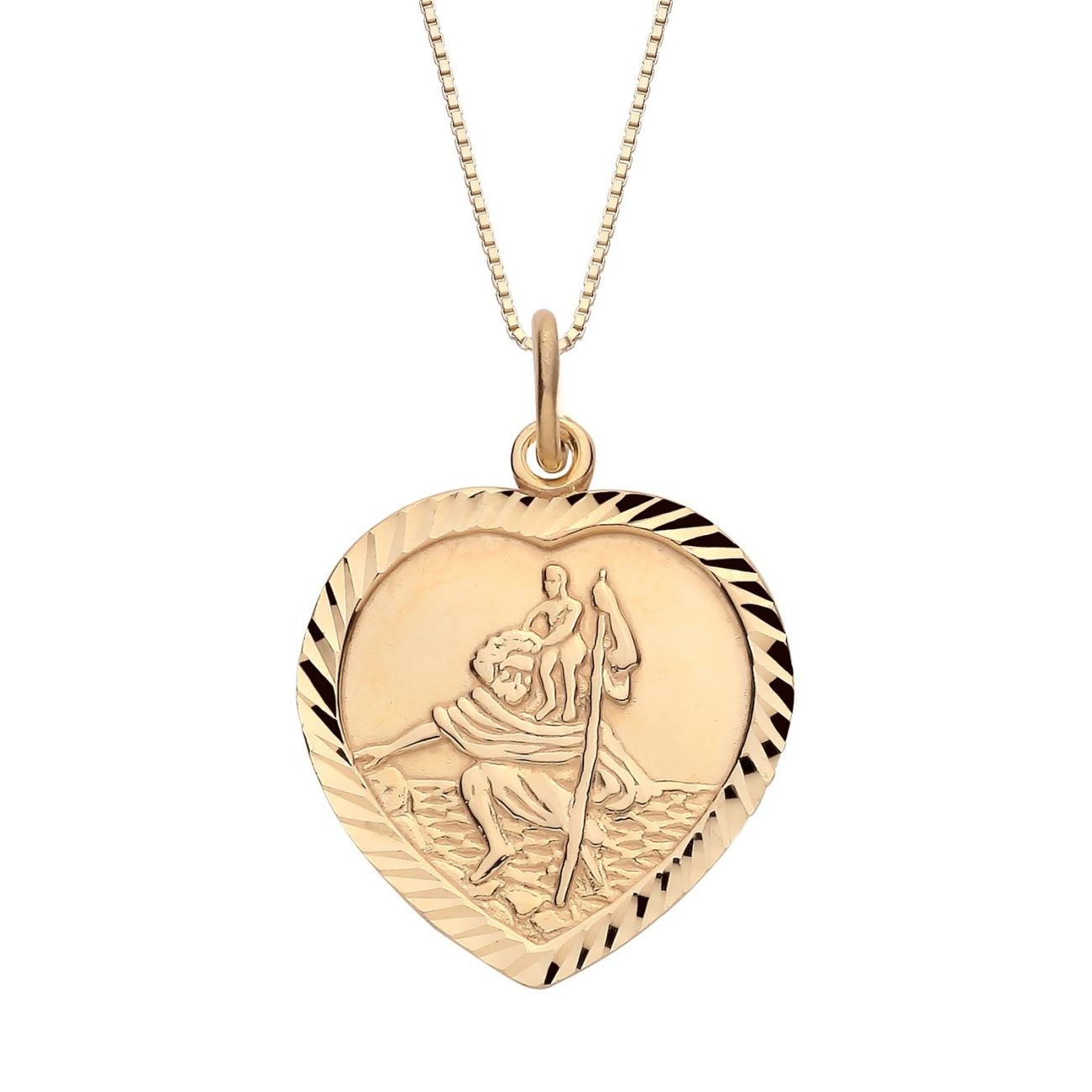 18ct Yellow Gold on Sterling Silver Diamond Cut Heart St Christopher Pendant Necklace