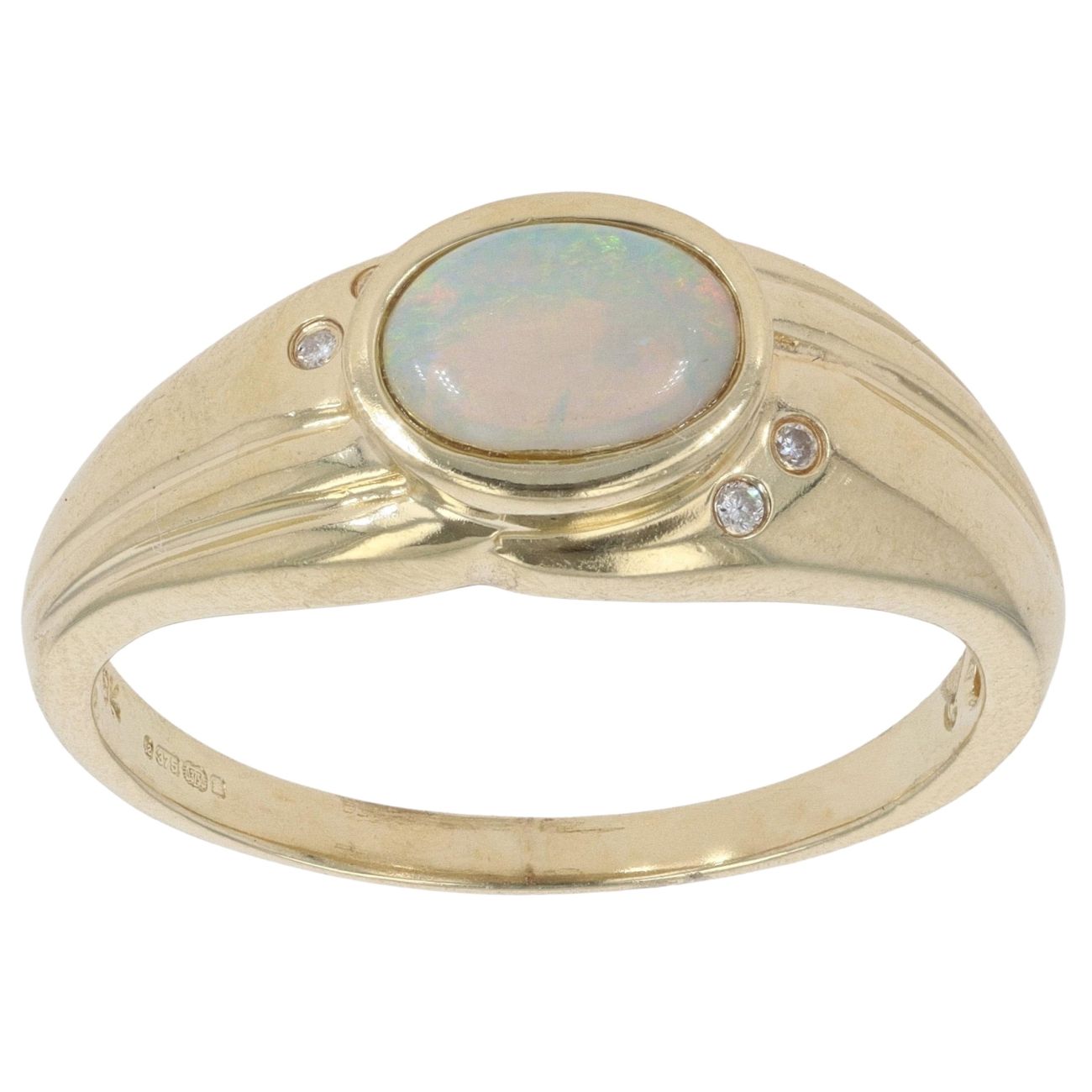 9ct Yellow Gold 0.02ct Diamond and Opal Solitaire Ring