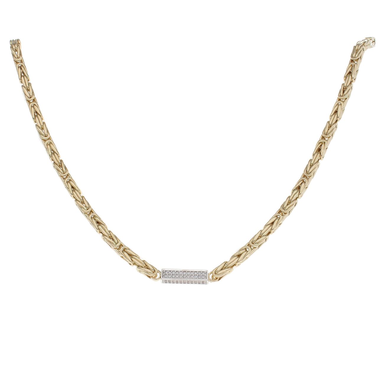 14ct Yellow and White Gold Cubic Zirconia Byzantine Bar Chain 22"