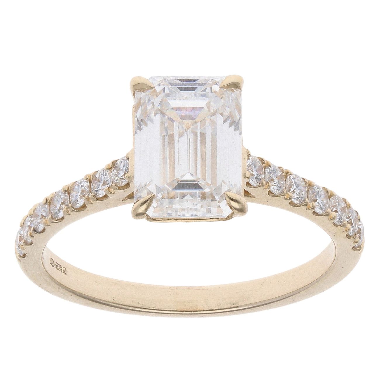 Lab Grown 9ct Yellow Gold 2.65ct Emerald Cut Diamond Solitaire Ring