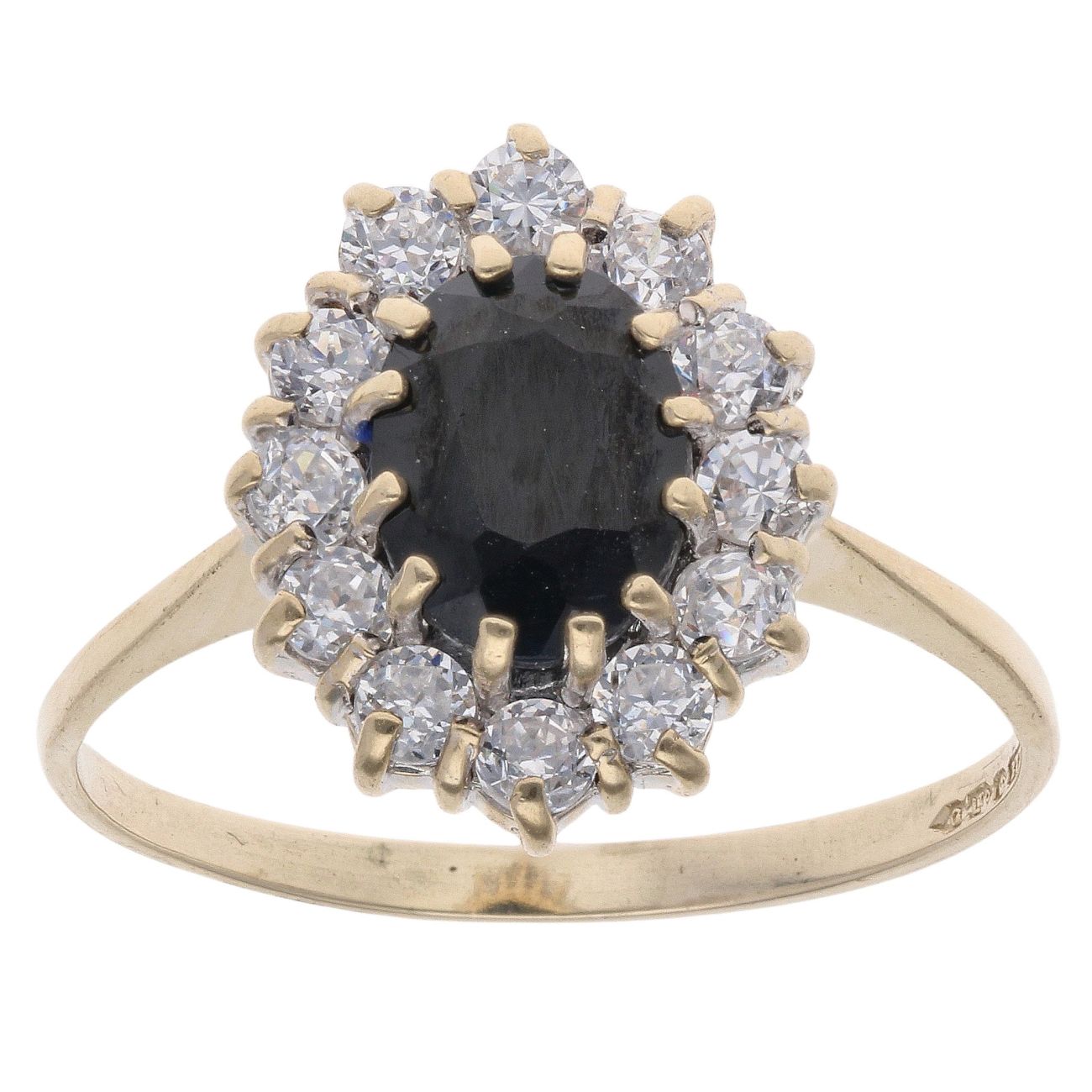 9ct Yellow Gold Sapphire and Cubic Zirconia Cluster Ring