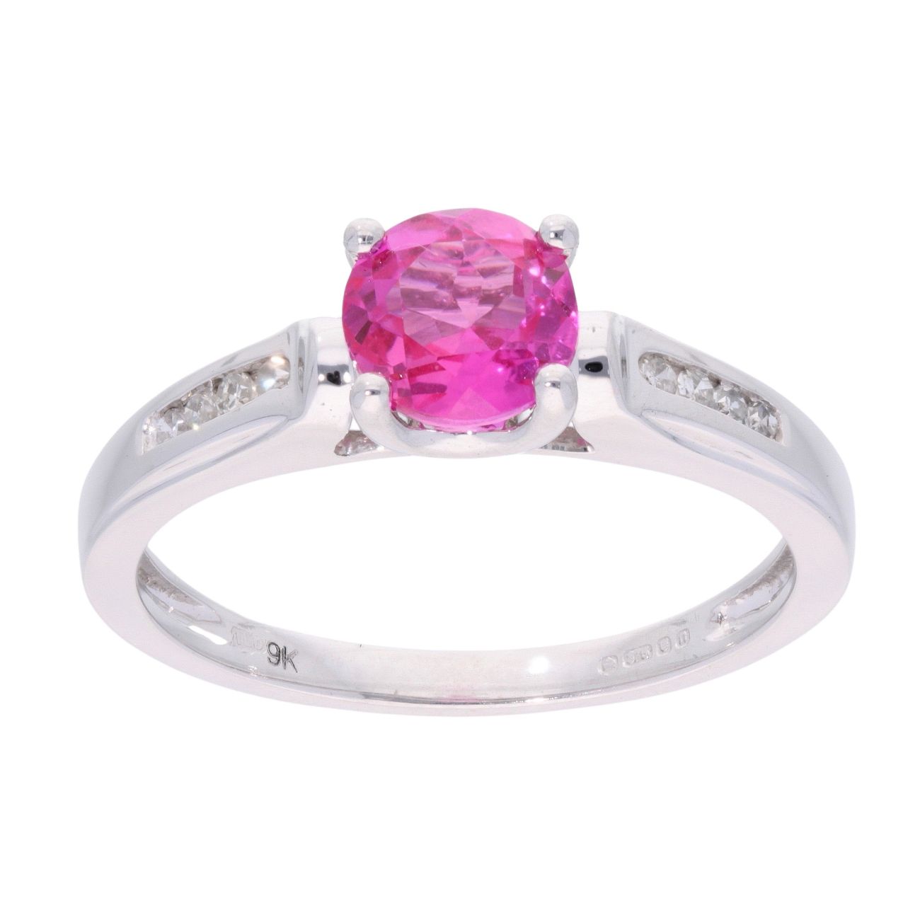 9ct White Gold Pink Sapphire and Diamond Circular Ring