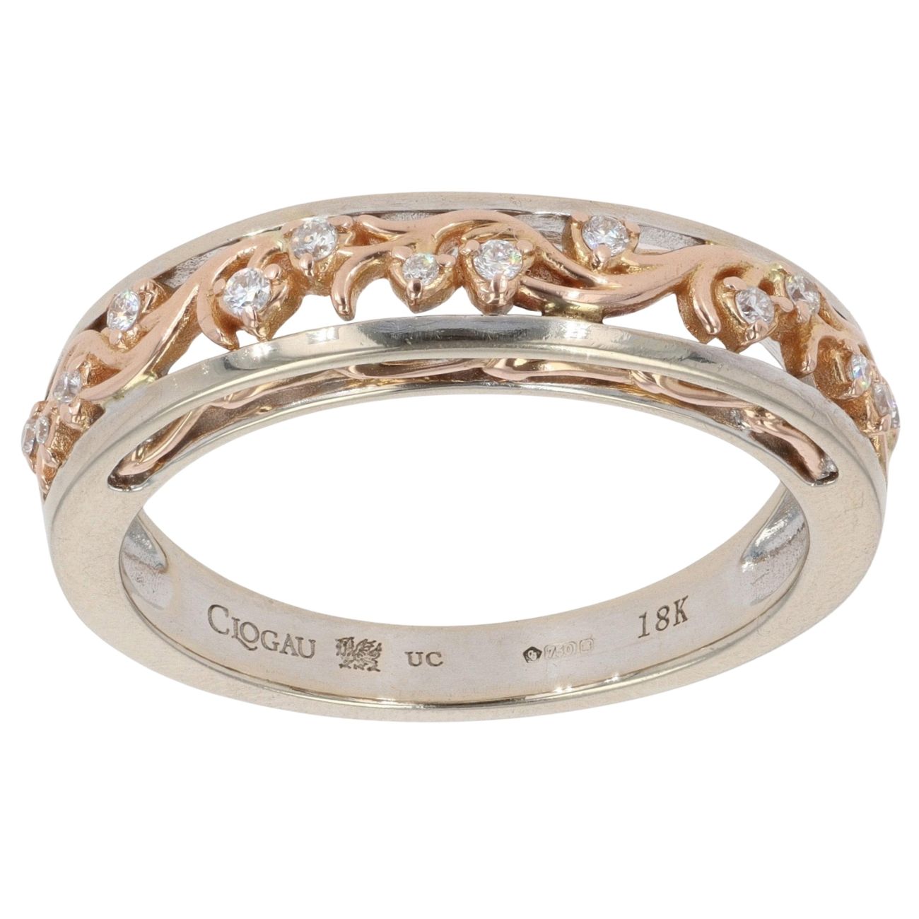 18ct White And Rose Gold 0.15ct Diamond Vine Of Life Clogau Ring