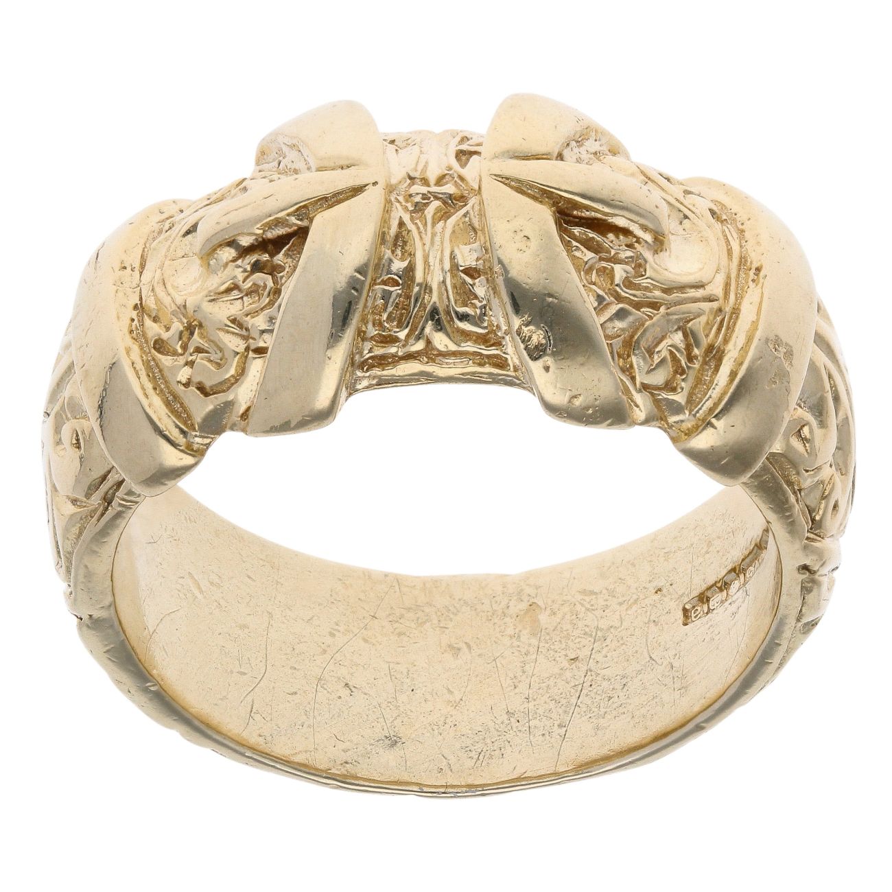9ct Yellow Gold Patterned Double Buckle Ring