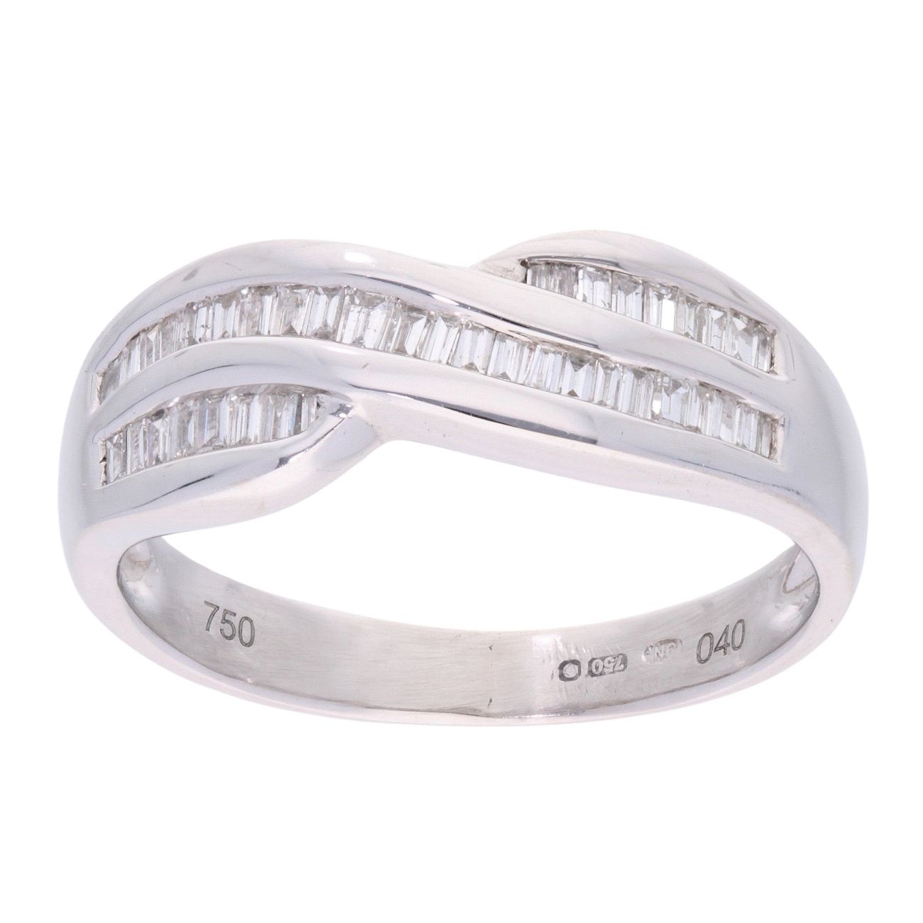 18ct White Gold 0.40ct Baguette Cut Diamond Crossover Ring