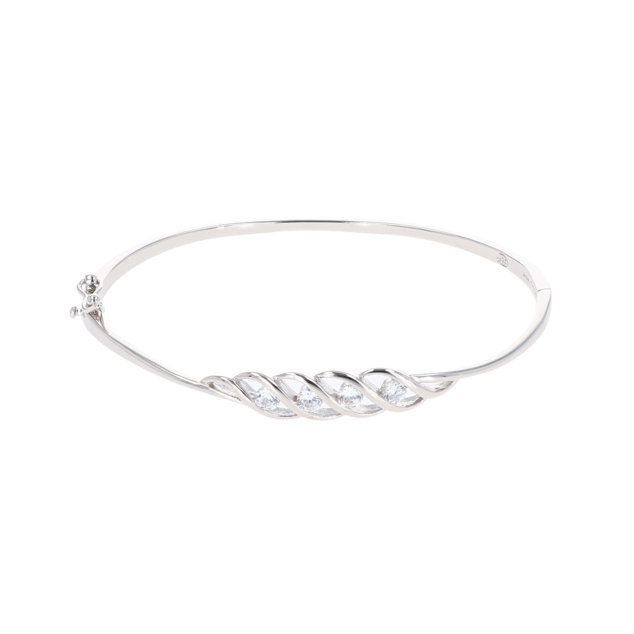 Silver Cubic Zirconia Twist Bangle by Icesia
