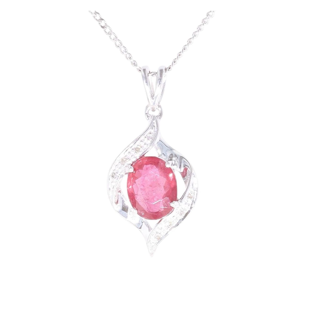 18ct White Gold Ruby and 0.05ct Diamond Pendant and Chain 18"
