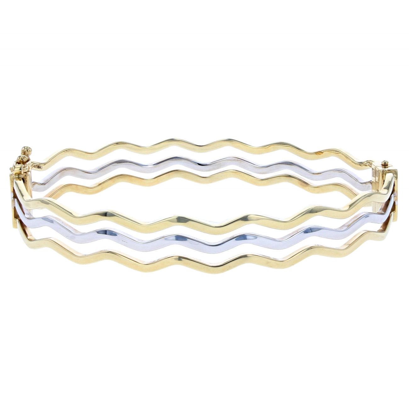 9ct Yellow and White Gold Hinged Wave Bangle