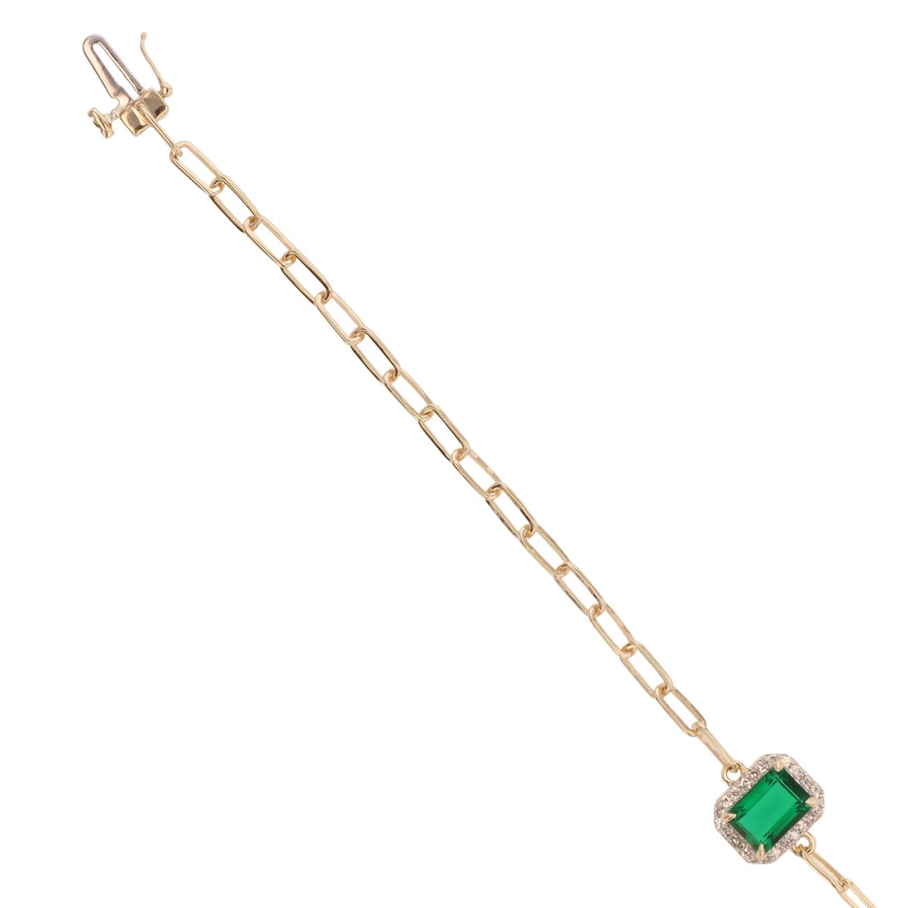 9ct Yellow Gold 0.12ct Diamond And Created Emerald Bracelet 7"