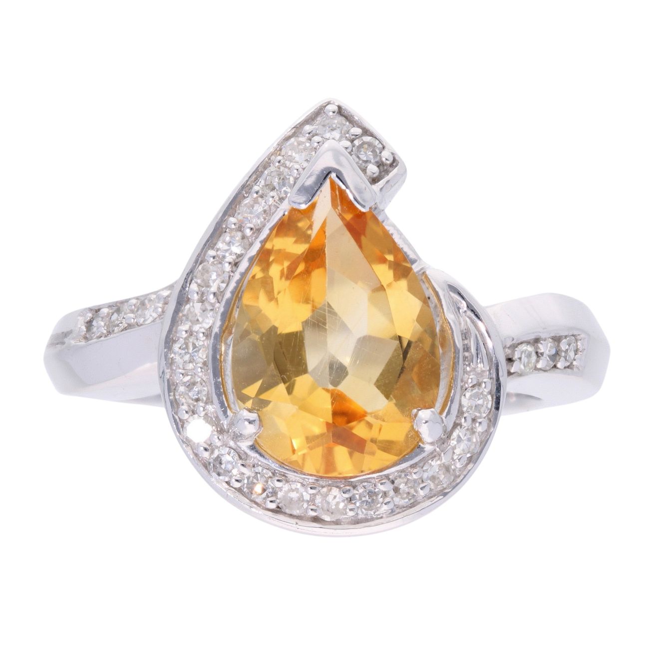 9ct White Gold Citrine and Diamond Pear Ring