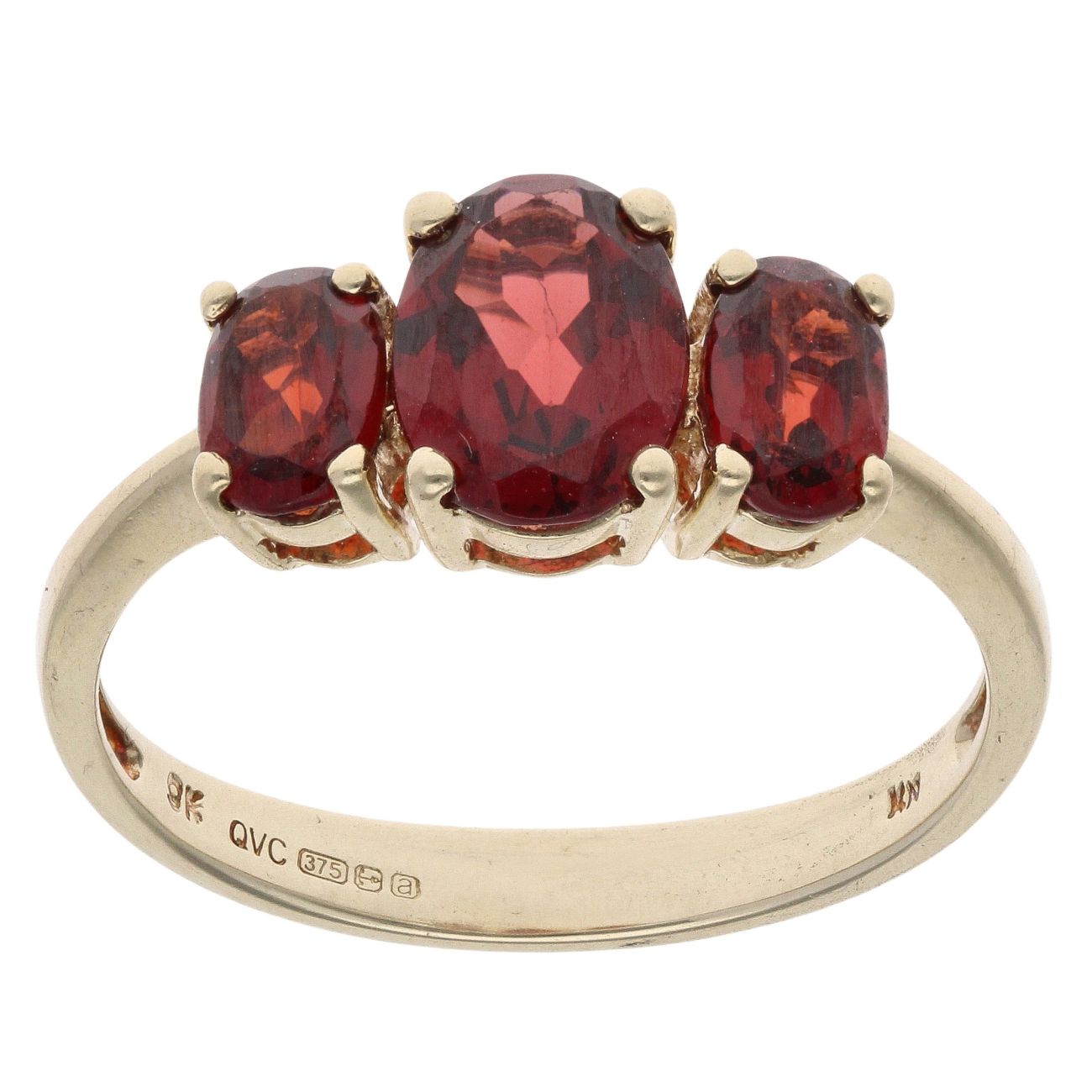 9ct Yellow Gold Garnet Three Stone Ring