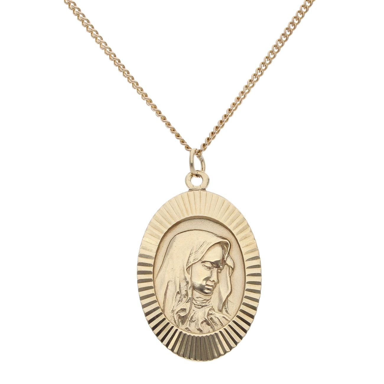 9ct Yellow Gold Our Lady Pendant and Curb Chain 22"