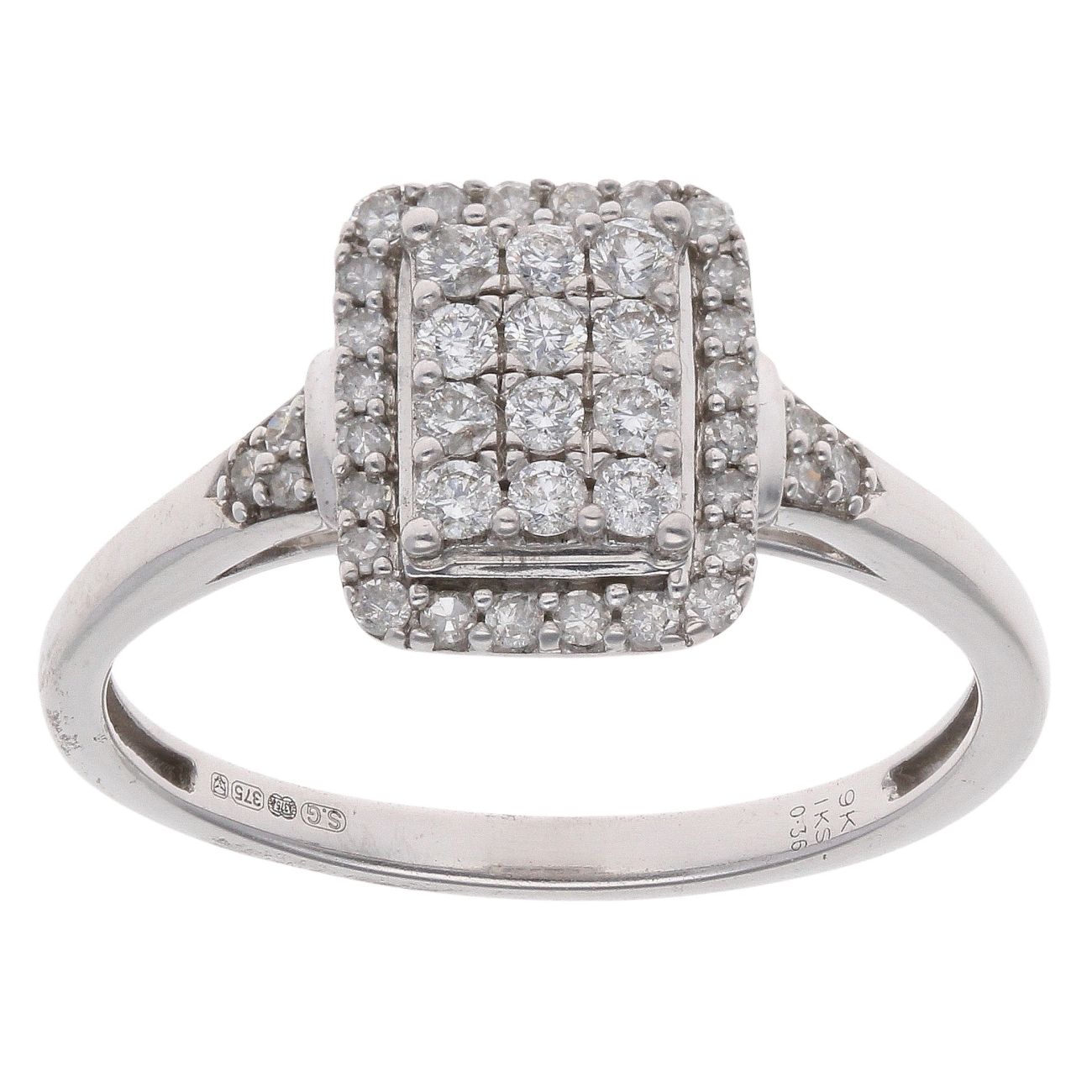 9ct White Gold 0.36ct Brilliant Cut Diamond Cluster Ring