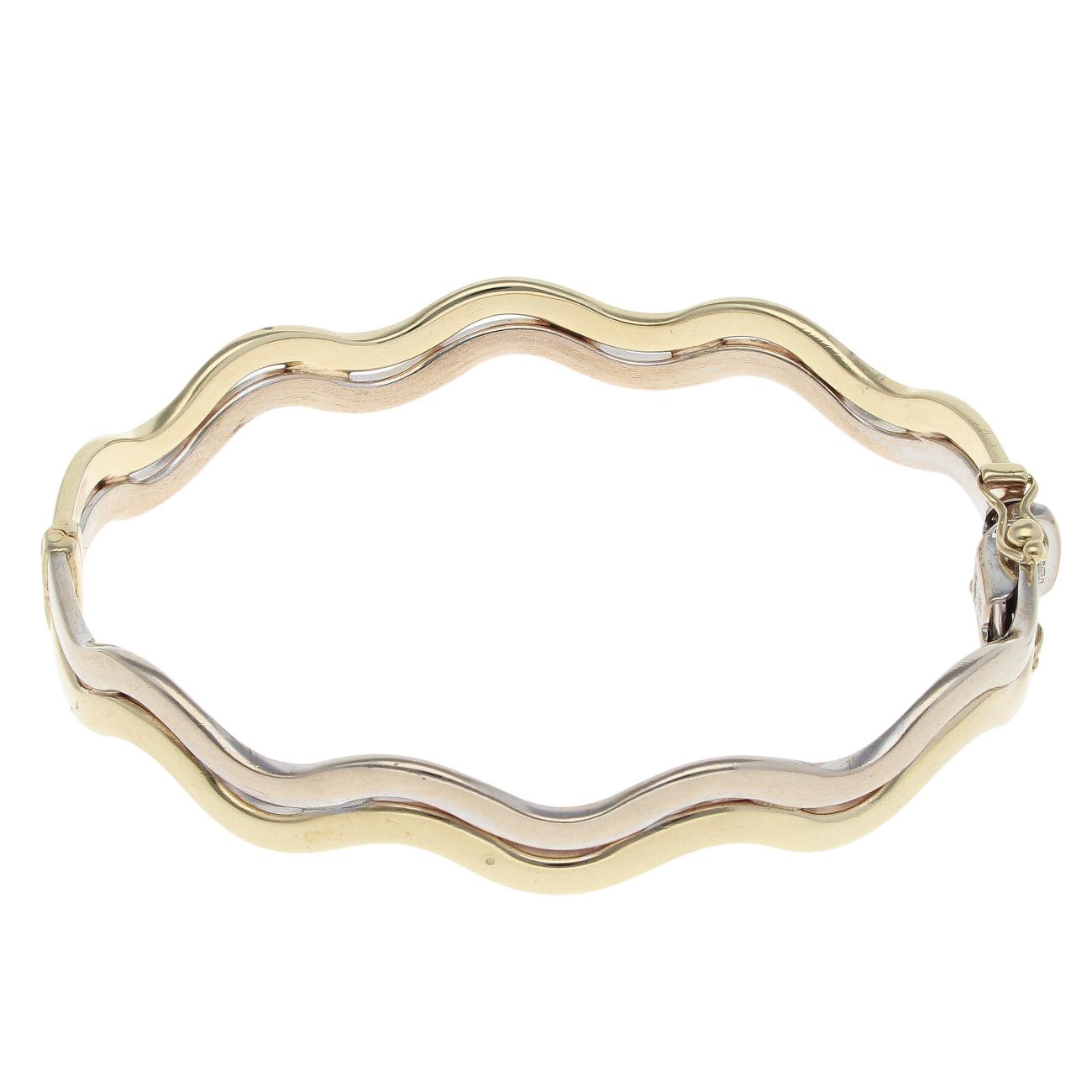 9ct Yellow and White Gold Wavy Hinged Bangle