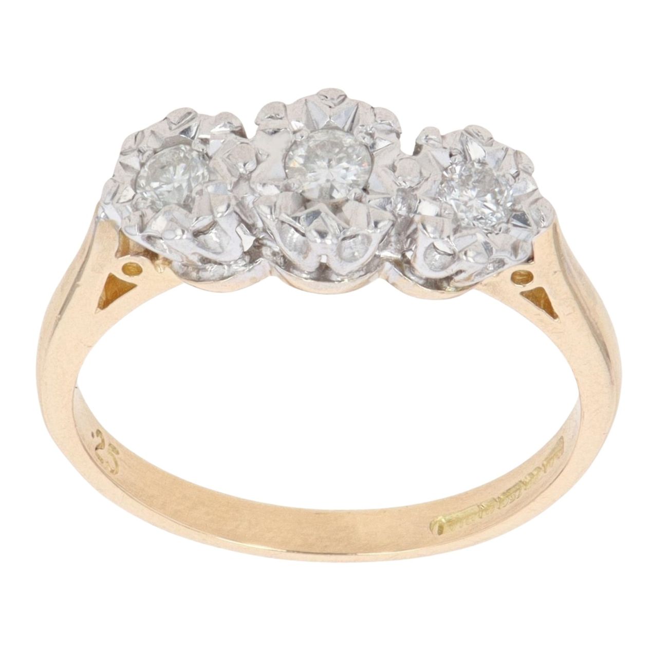 18ct Yellow Gold 0.25ct Brilliant Cut Diamond Trilogy Ring