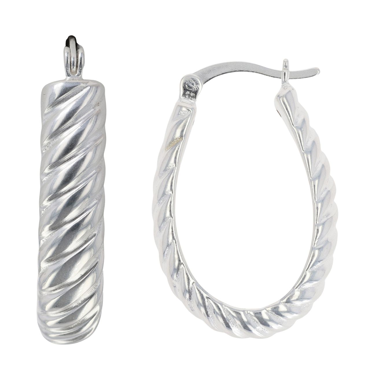 Silver Twisted Oval Hoop Earrings by Icesia
