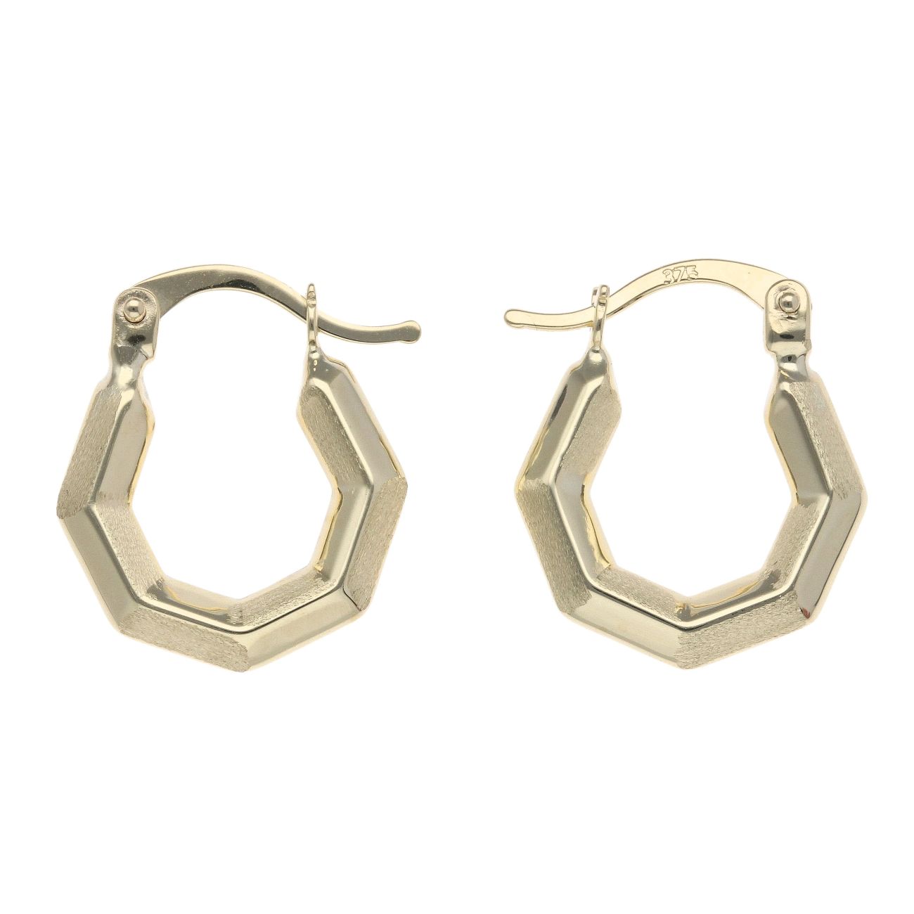 9ct Yellow Gold Hexagonal Creole Earrings
