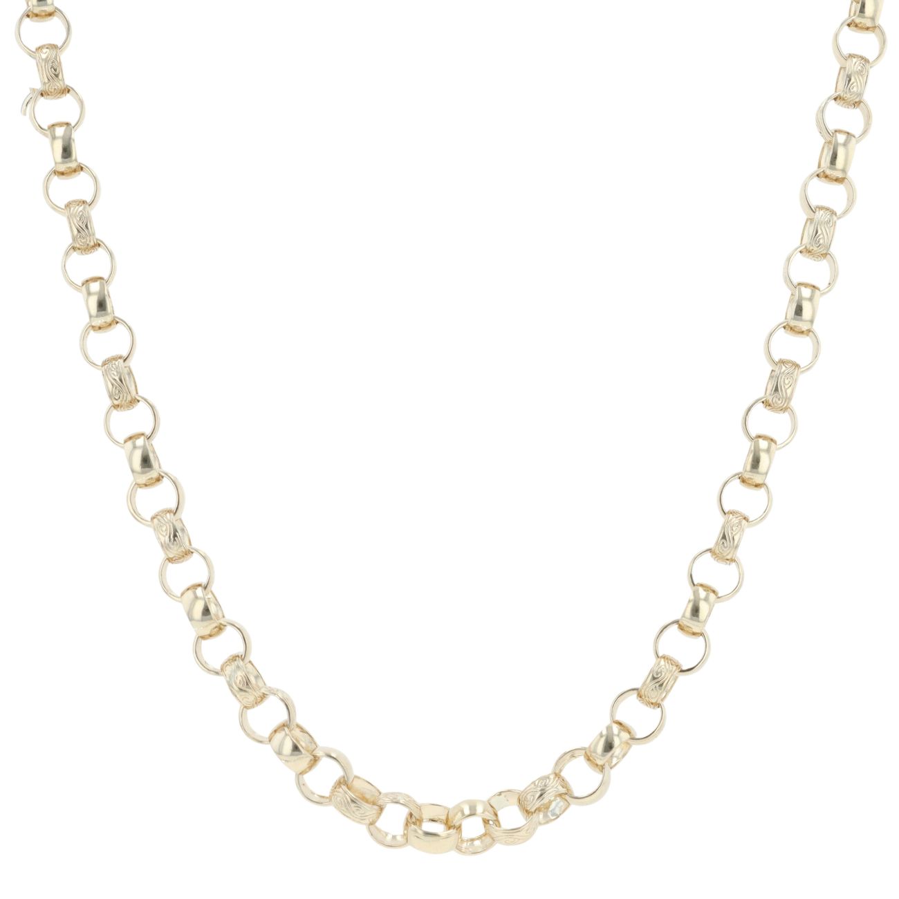 9ct Yellow Gold Patterned and Plain Belcher Chain 24"