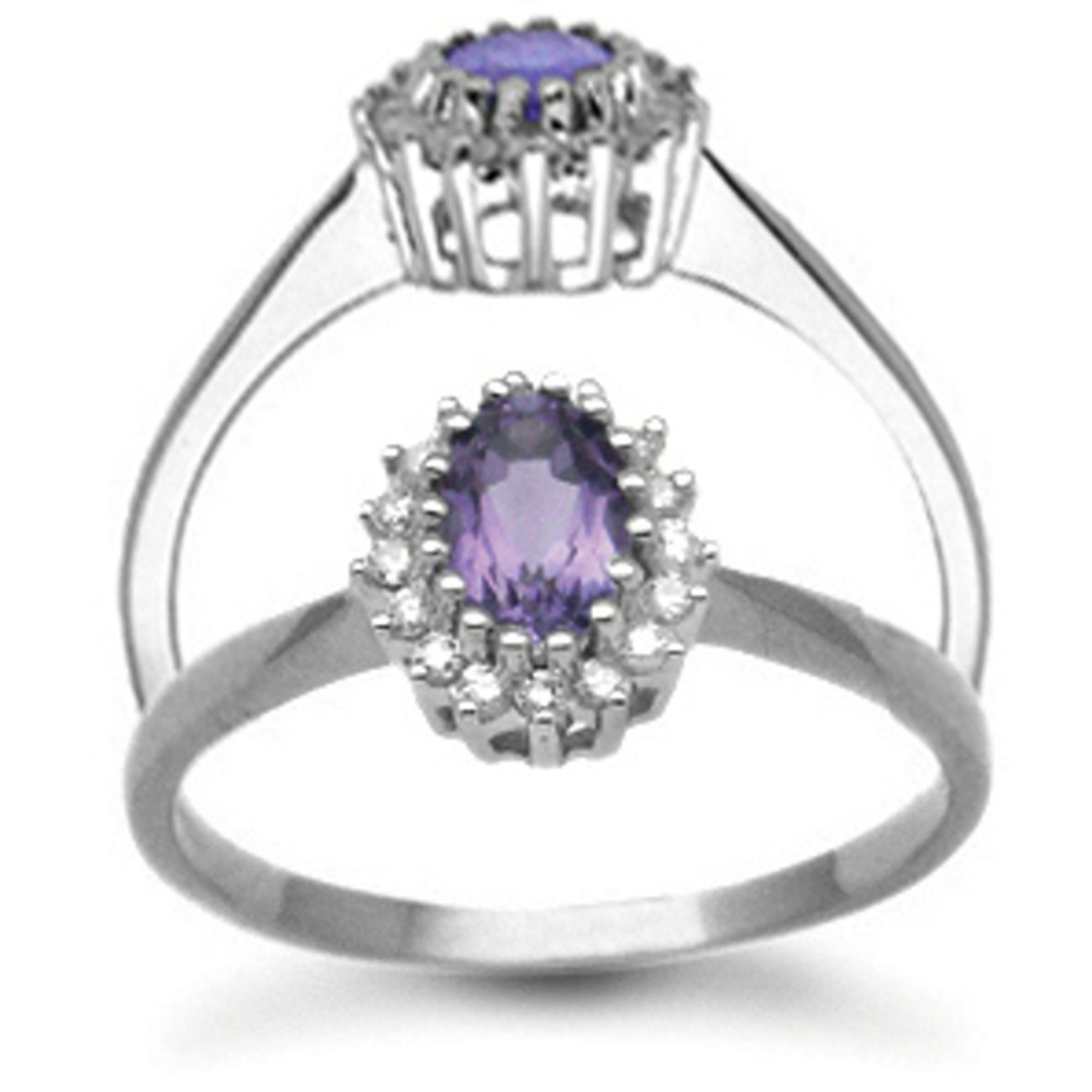 9 Carat White Gold 0.12pts Diamond & Amethyst Ring
