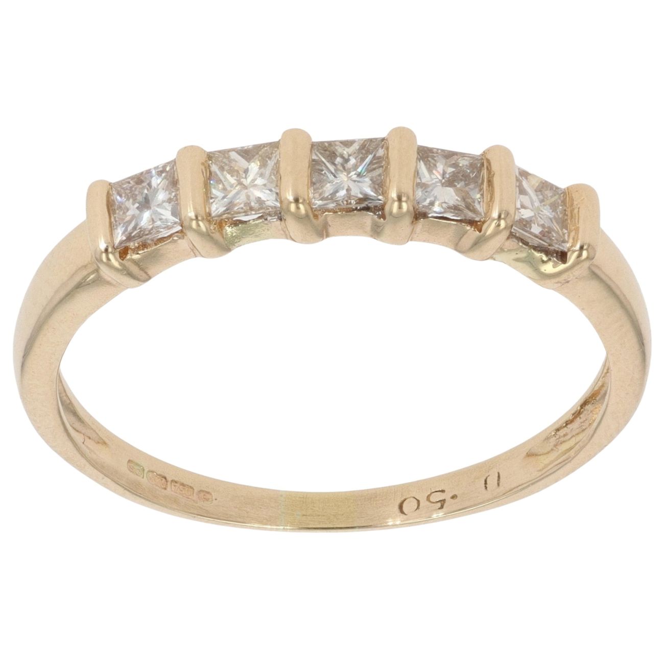 18ct Yellow Gold 0.50ct Princess Cut Diamond Five Stone Ring