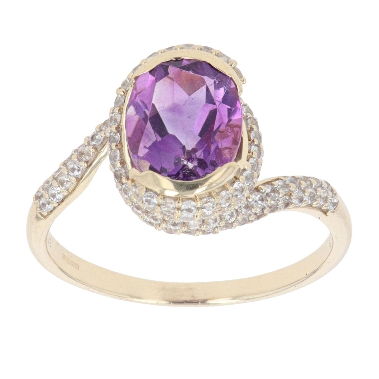 9ct Yellow Gold Amethyst And Cubic Zirconia Twist Ring
