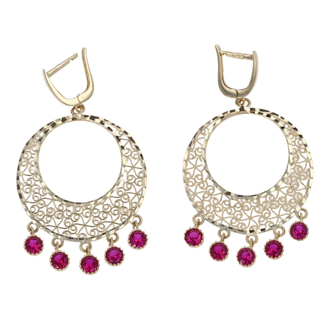 14ct Yellow Gold Red Gemstone Drop Earrings