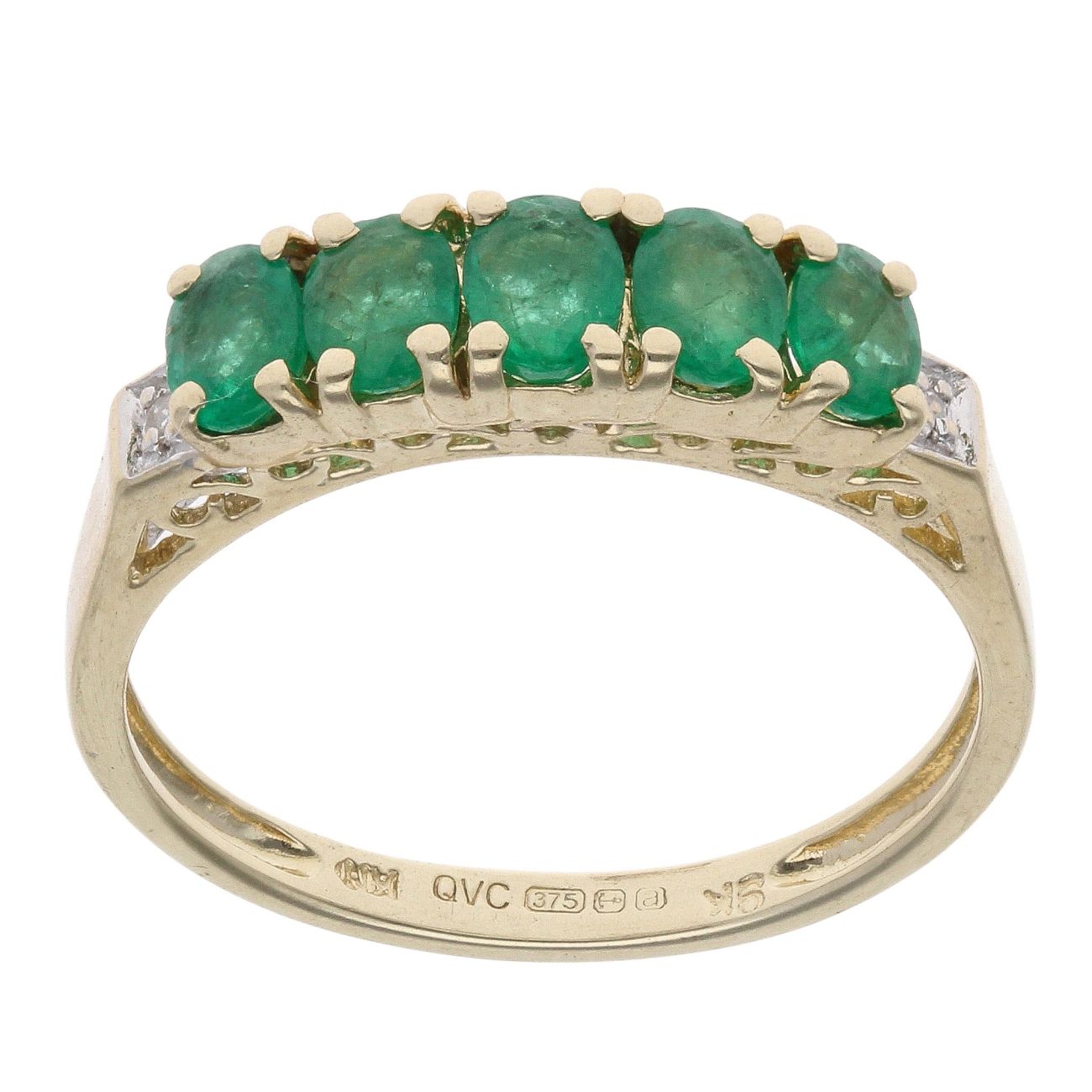 9ct Yellow Gold Emerald And Cubic Zirconia Five Stone Ring