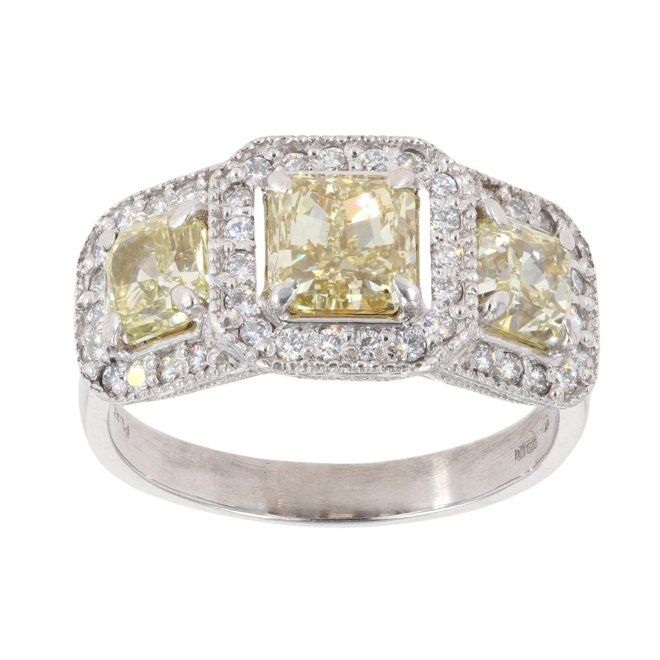Platinum Princess And Brilliant Cut 3.00ct Yellow And White Diamond Cluster Ring
