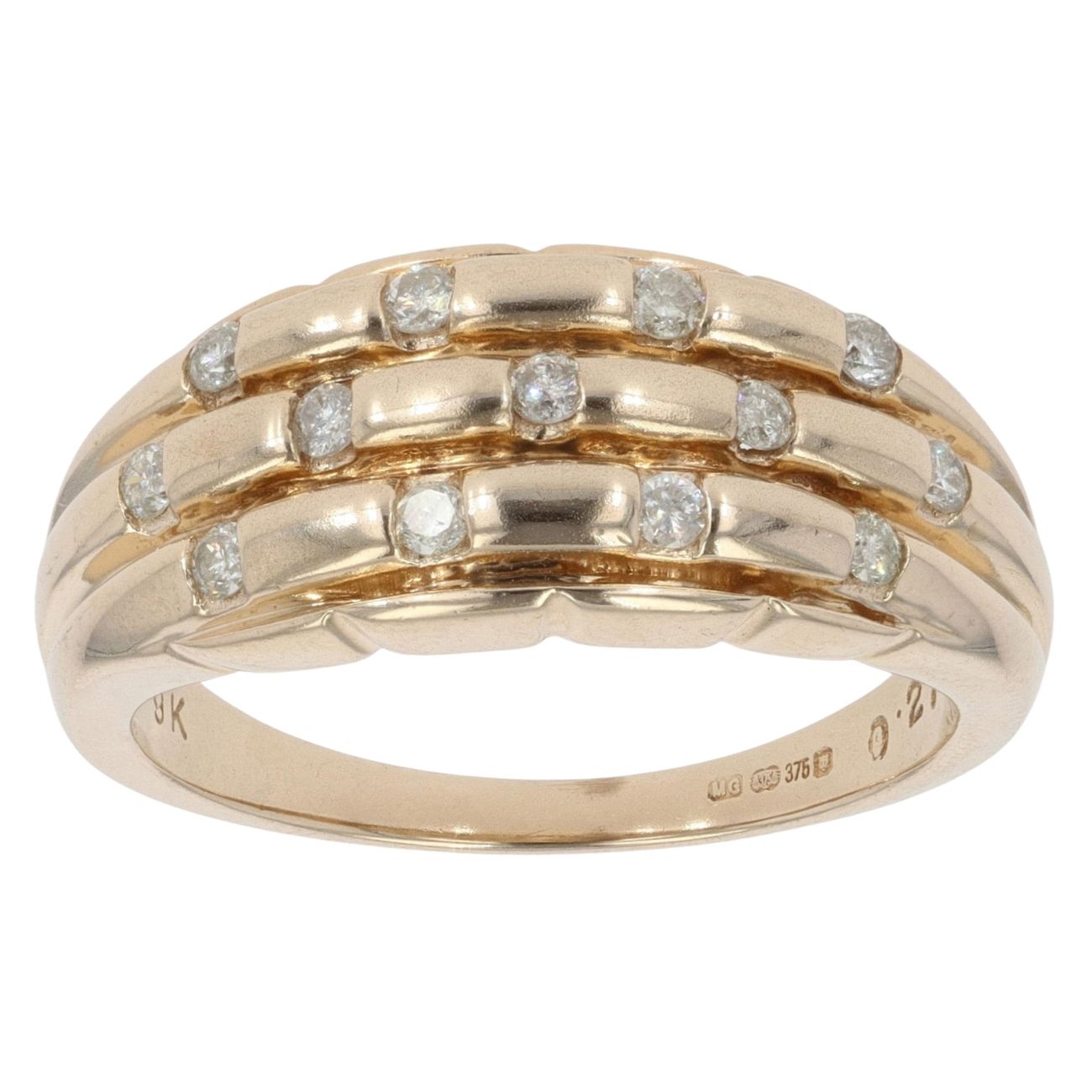 9ct Yellow Gold 0.27ct Brilliant Cut Diamond Three Row Ring