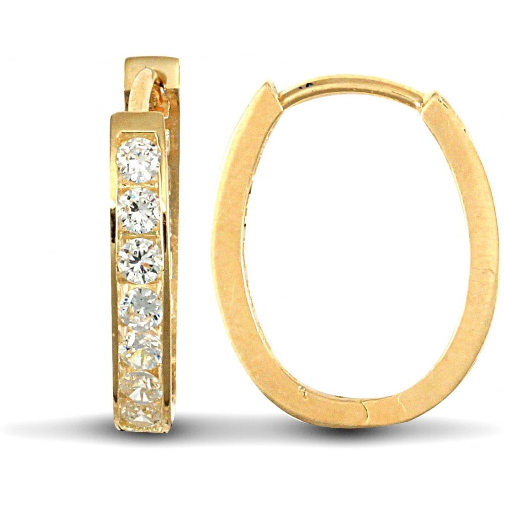 9ct Yellow Gold Cubic Zirconia Set Oval Huggie Earrings