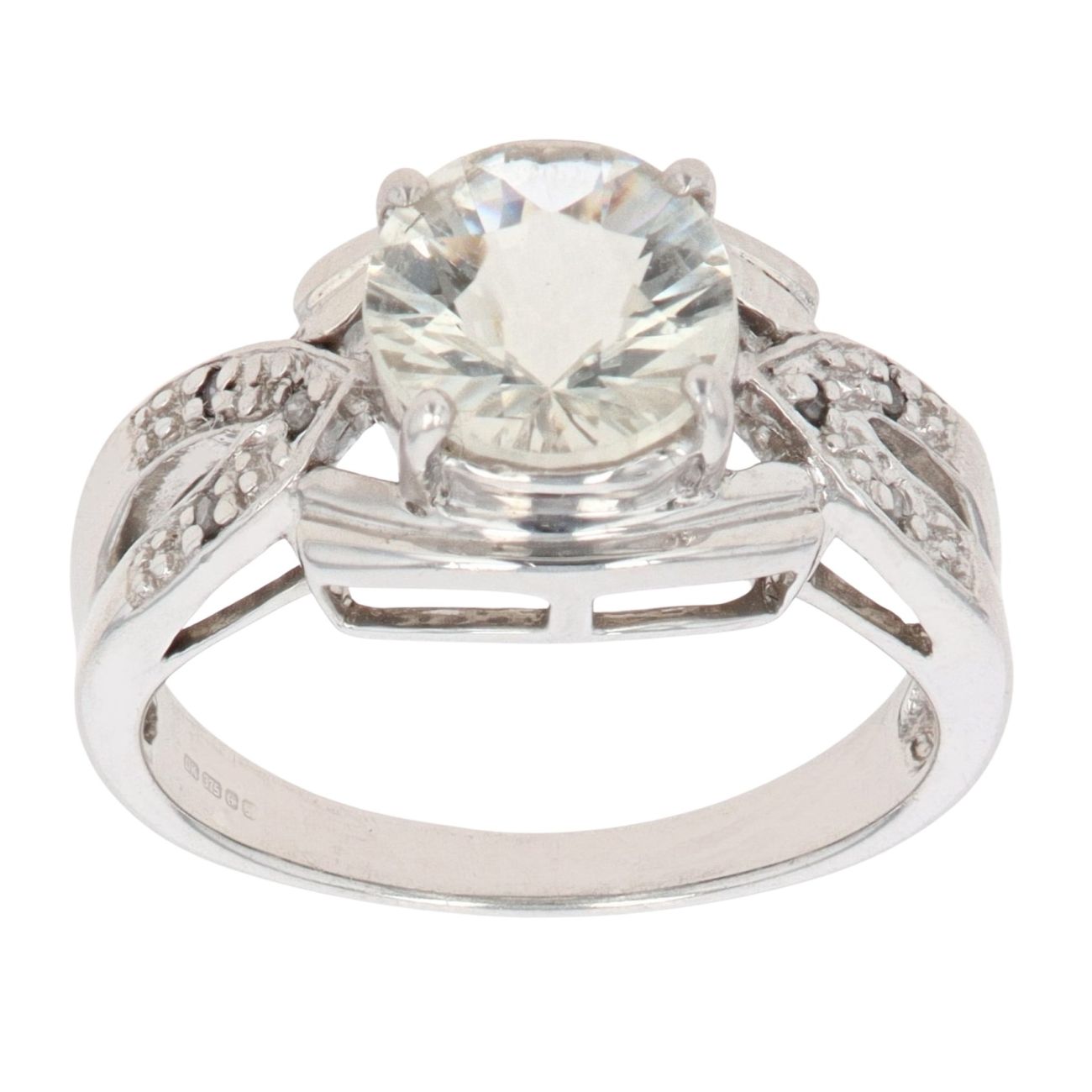 9ct White Gold 0.05ct Diamond And Green Quartz Ring