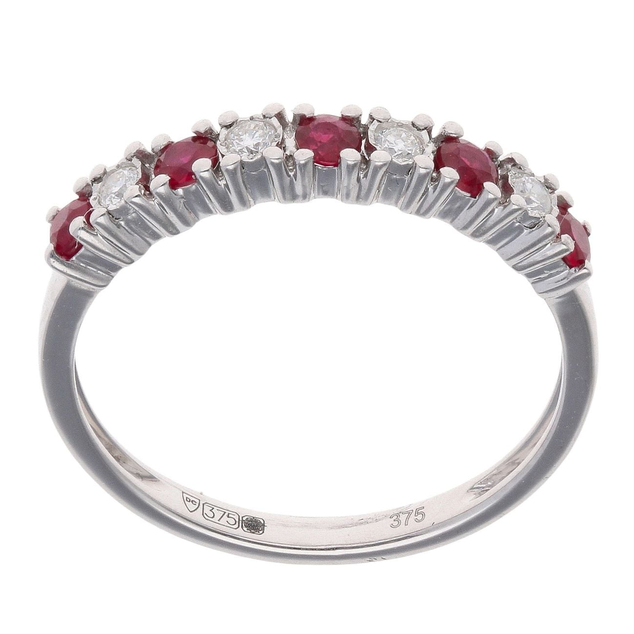 9ct White Gold Ruby and 0.08ct Diamond Half Eternity Ring