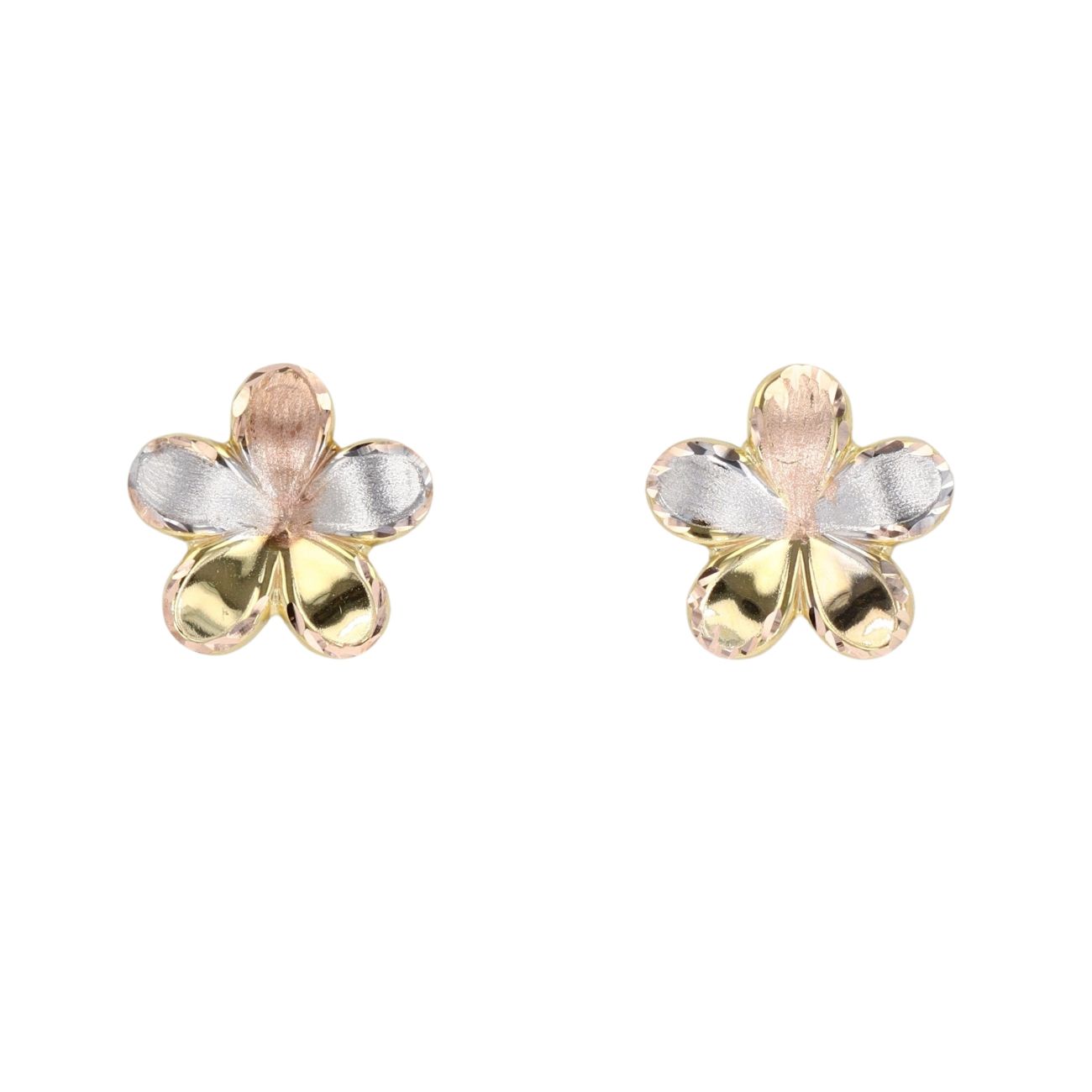 9ct Yellow, White And Rose Gold Flower Stud Earrings