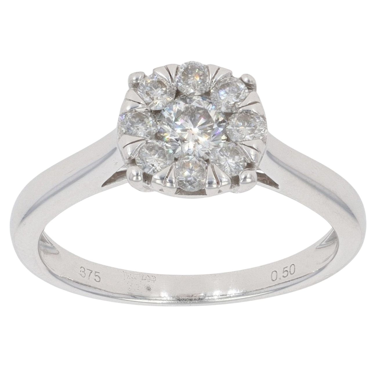 9ct White Gold 0.50ct Brilliant Cut Diamond Cluster Ring