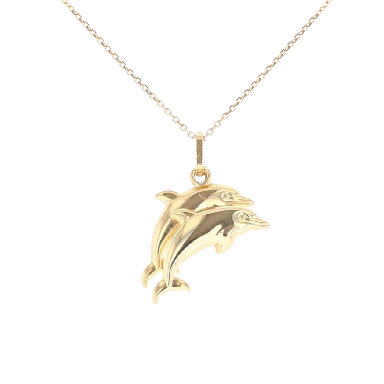 9ct Yellow Gold Double Dolphin Pendant And Chain 18"
