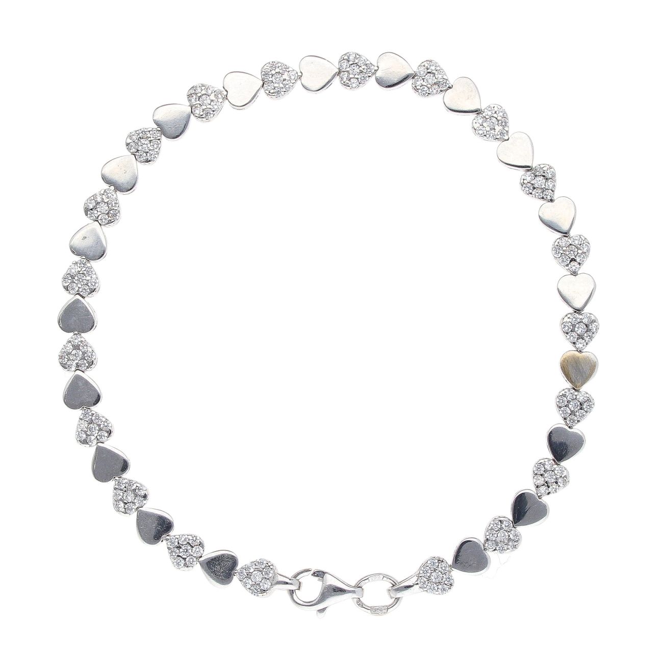 14ct White Gold Cubic Zirconia Heart Bracelet 7"