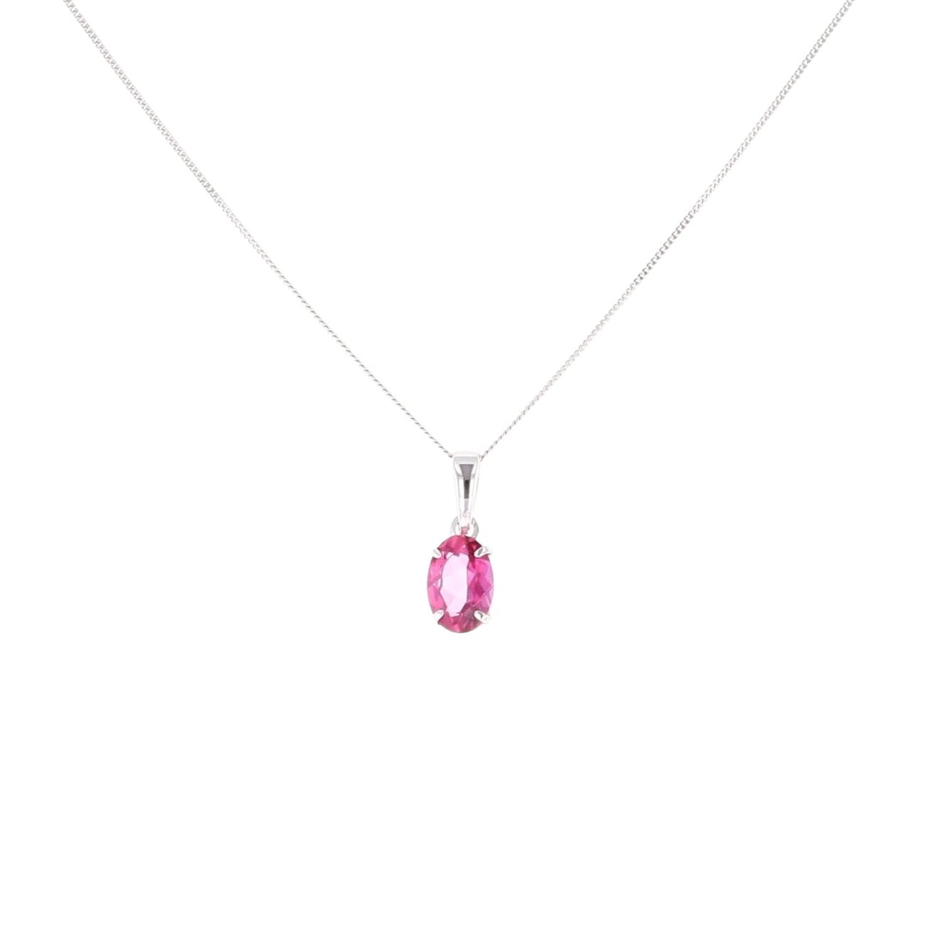 9ct White Gold Pink Topaz Pendant And Chain 18"