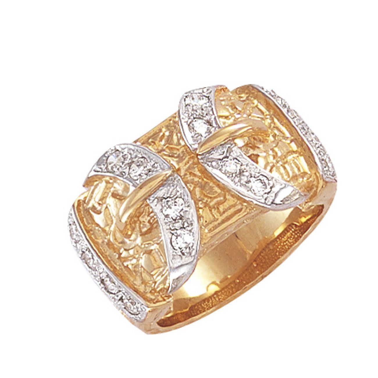 9ct Yellow Gold Cubic Zirconia Double Buckle Ring