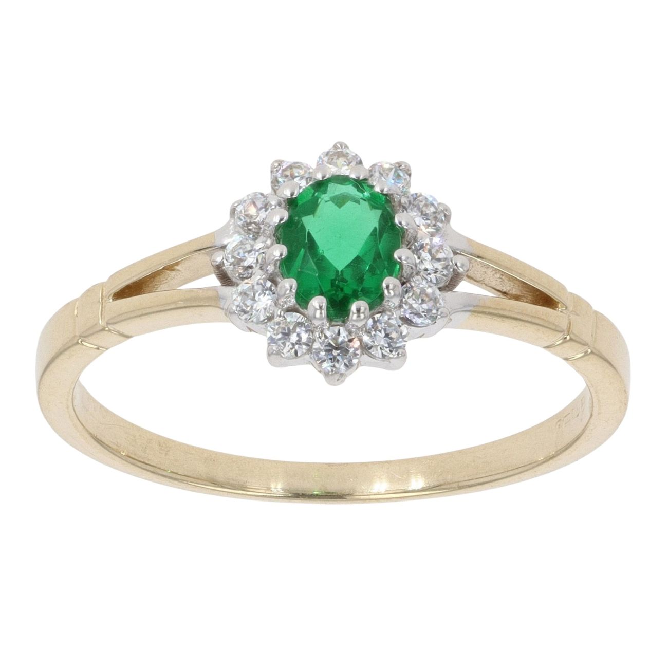 9ct Yellow Gold Cubic Zirconia and Green Gemstone Cluster Ring