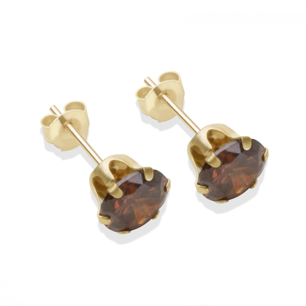 9ct yellow gold 6mm brown CZ stud Earrings