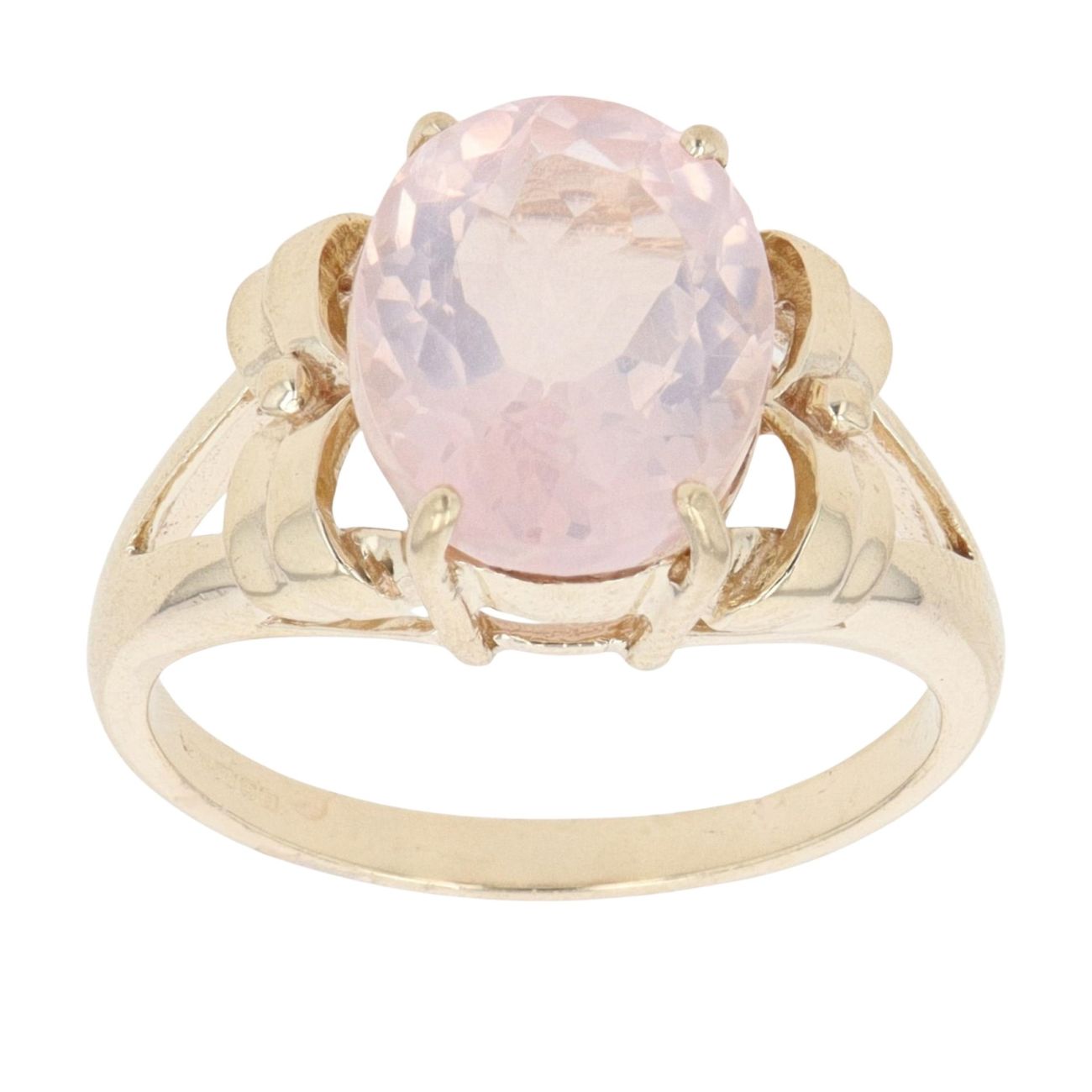 9ct Yellow Gold Rose Quartz Single Stone Ring